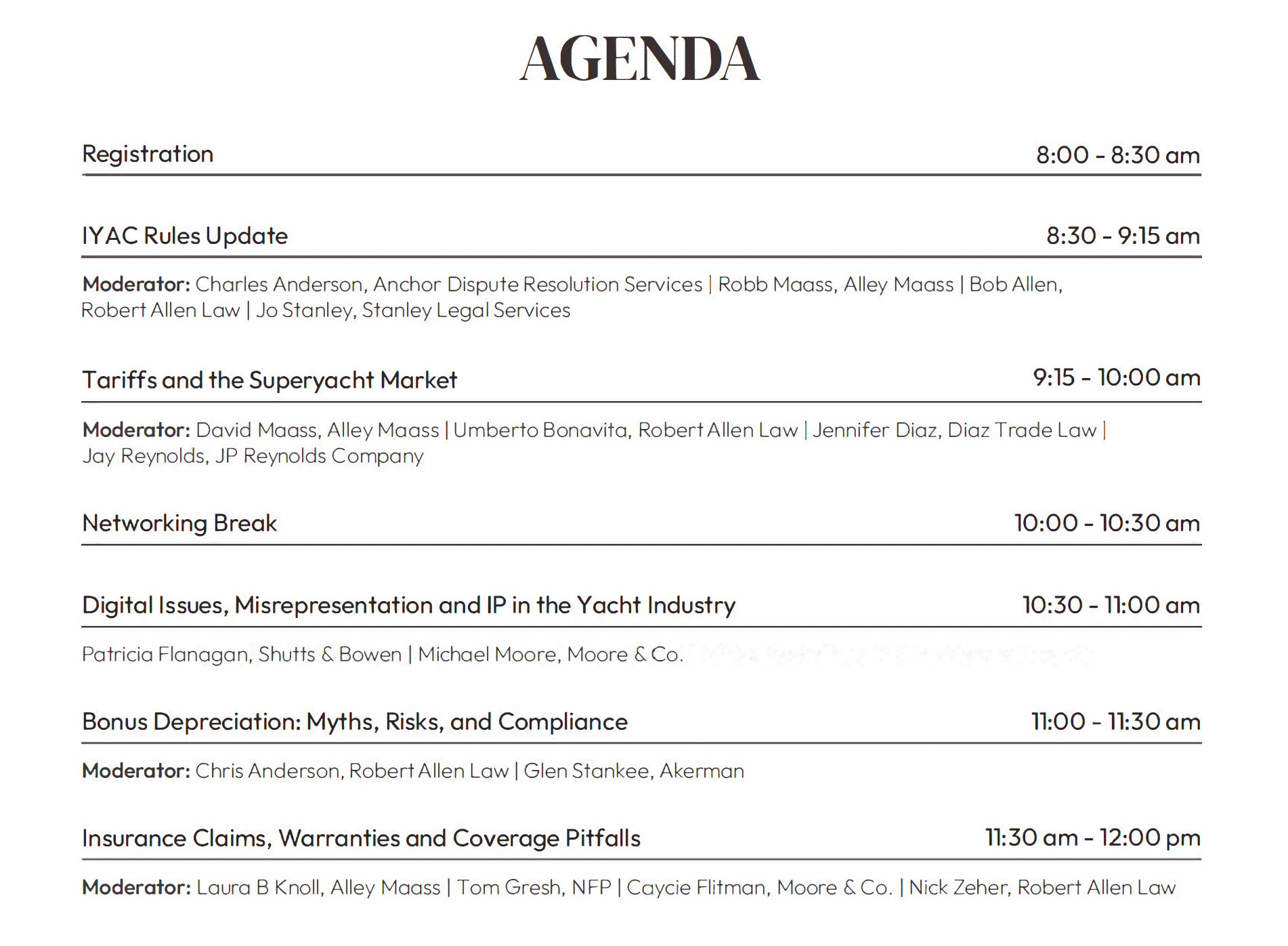 Agenda Superyacht Law Summit 2026