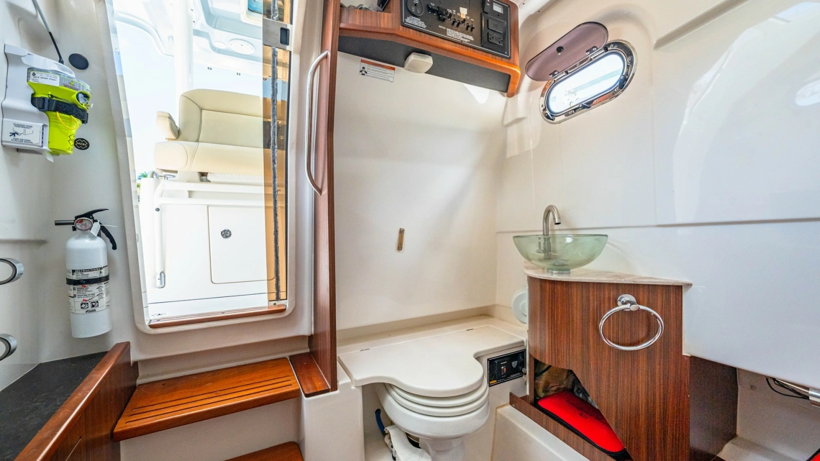 Luxurious Onboard Head with Teak Accents