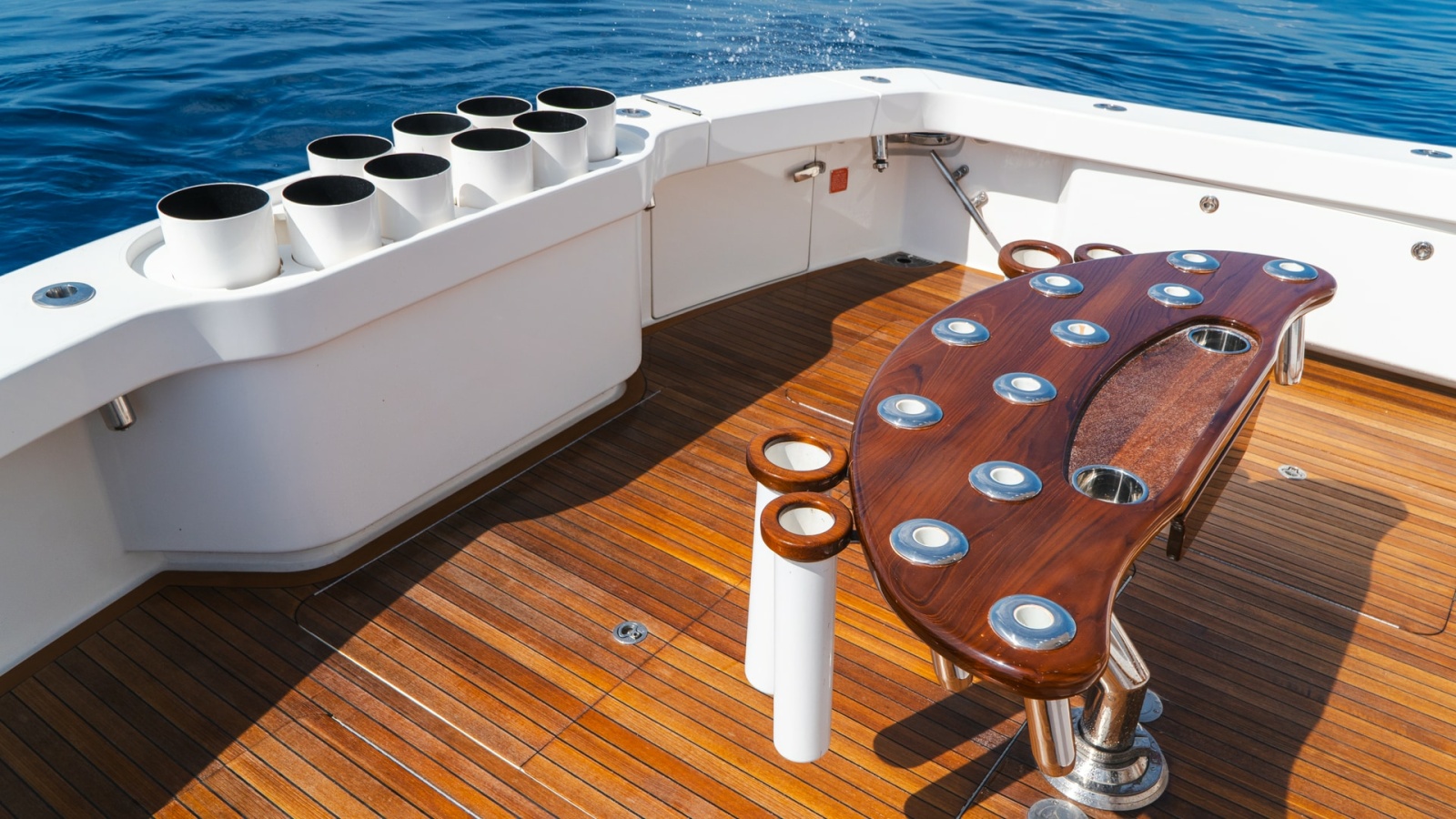 Spacious Teak Cockpit with Rod Holders