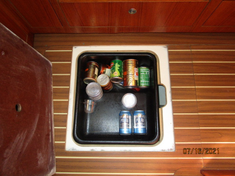 38' Marlow-Hunter galley under-deck storage