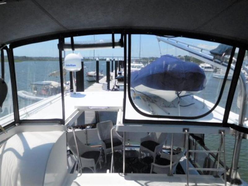 44' DeFever upper helm looking aft