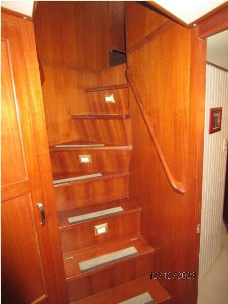 49' DeFever forward companionway stairs