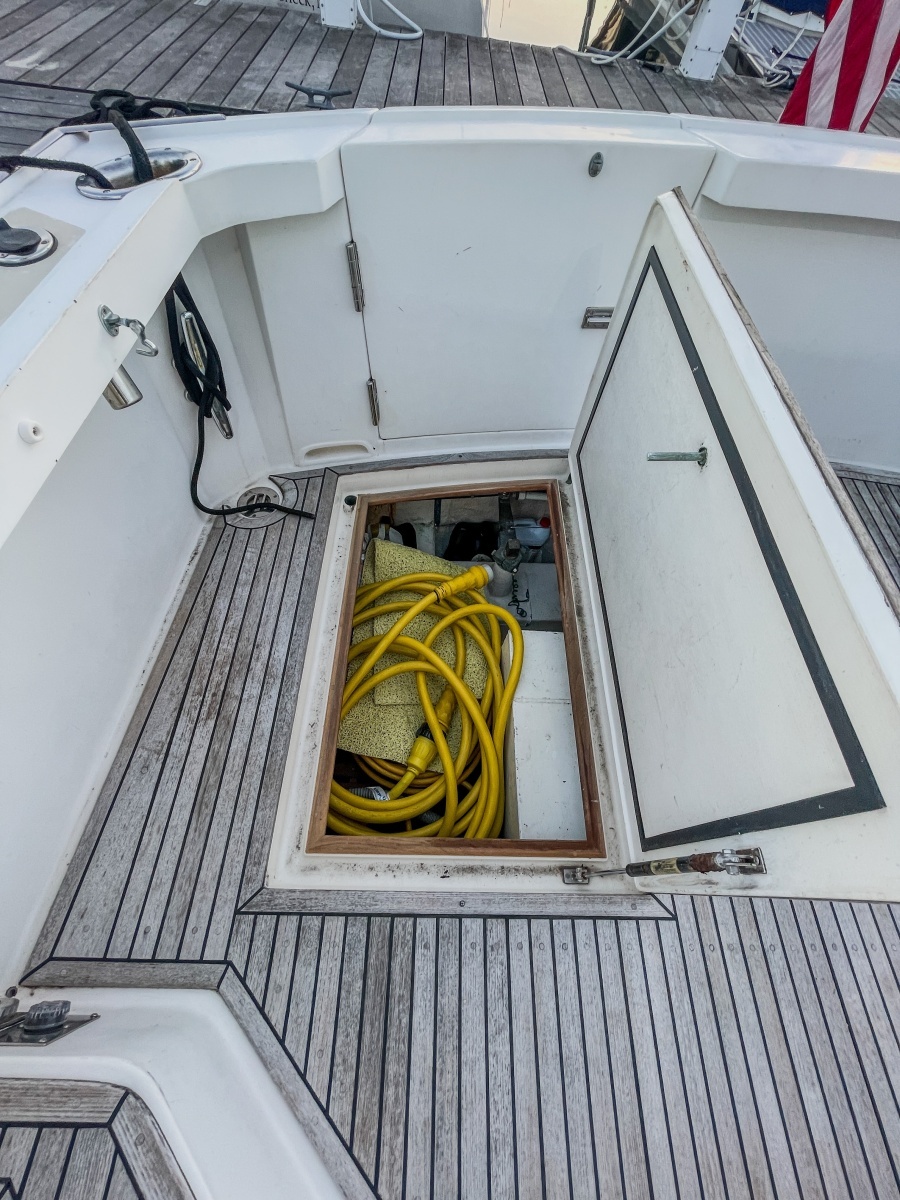 2001 Grand Banks Eastbay 38HX starboard aft deck storage