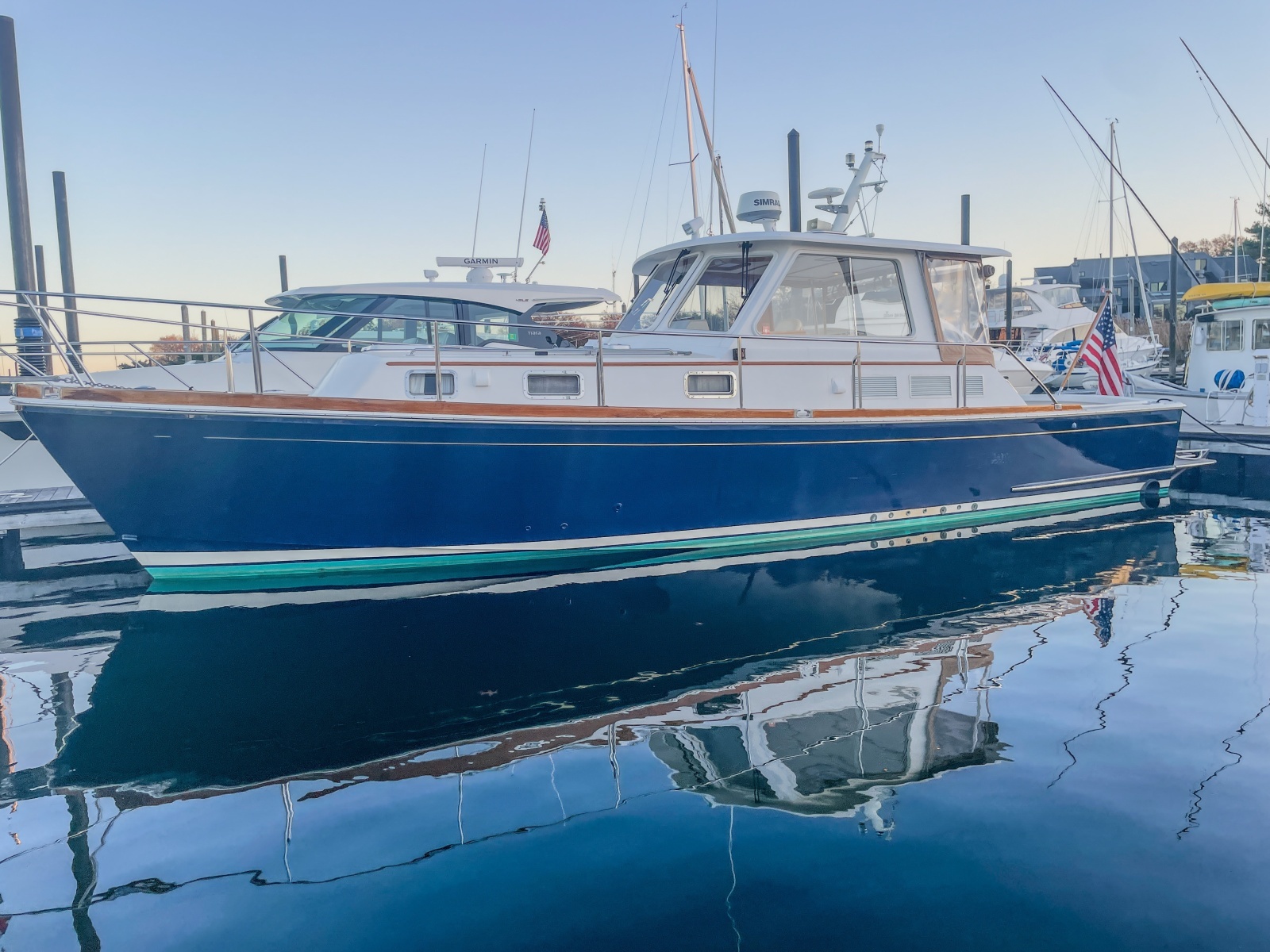 2001 Grand Banks Eastbay 38HX port beam at dock