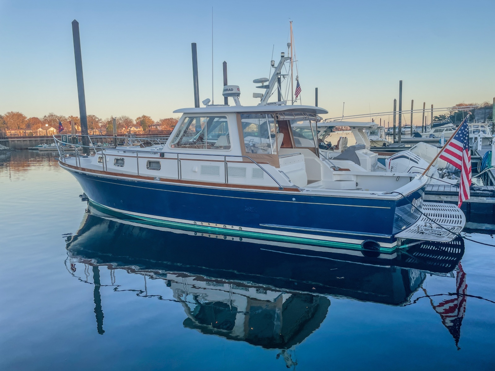 2001 Grand Banks Eastbay 38HX port beam at dock