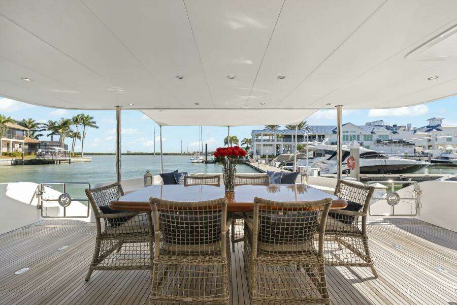 2013 Horizon PC60 - Aft Deck Teak Dining Table Aft Deck