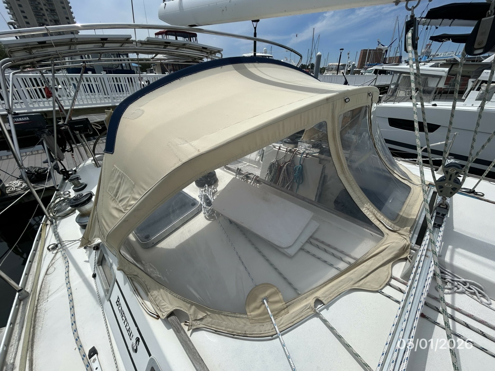 50' Beneteau cockpit bimini1