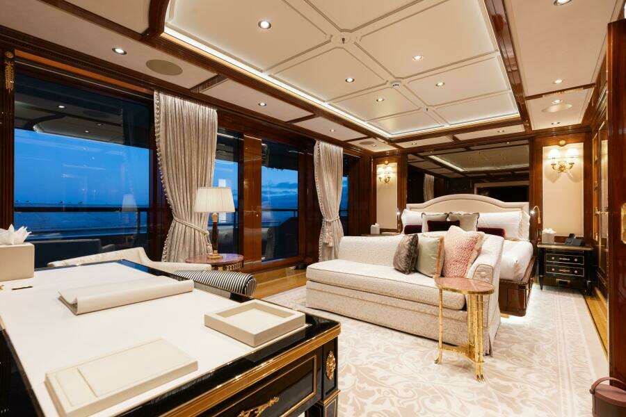 Bridge Deck VIP Stateroom Looking To Port Outboard With Sliding Glass Doors 