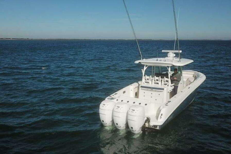 2014 Boston Whaler 350 Outrage Starboard Rear Quarter Drone Photo