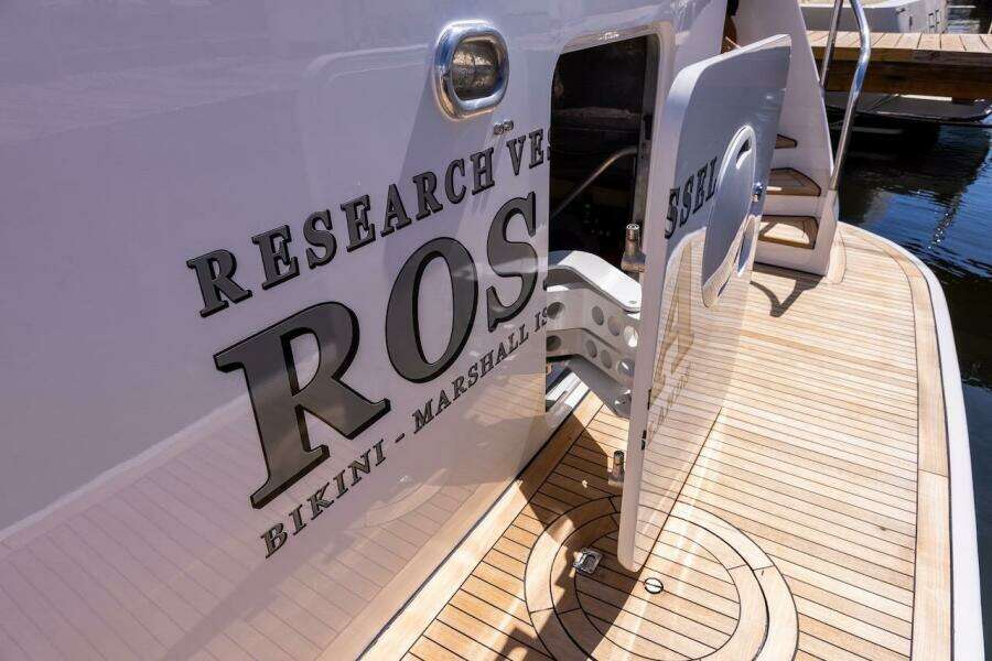 Research vessel docked, featuring 