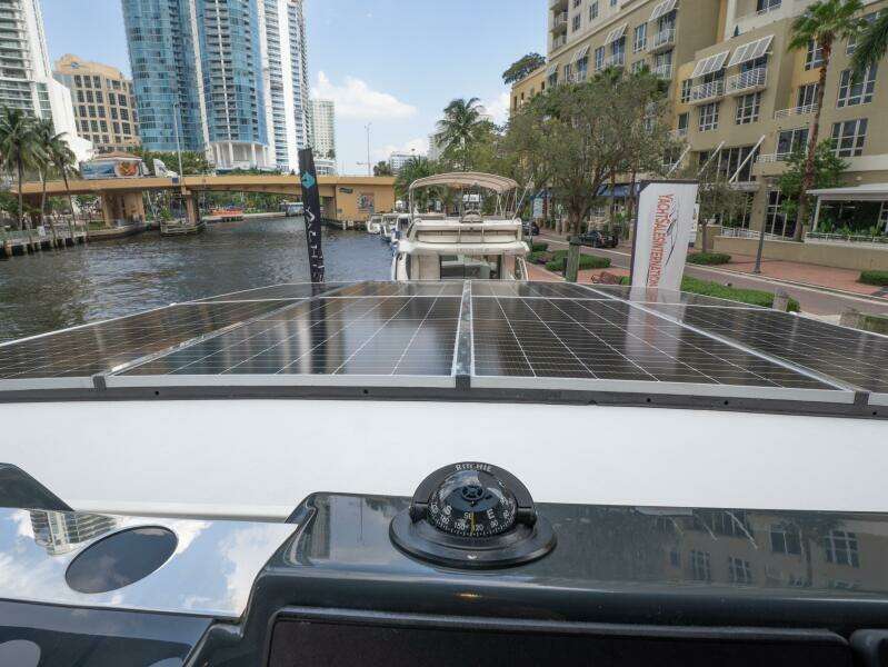 Alva OE 54 Flybridge Looking Over Coach Roof Solar Panels