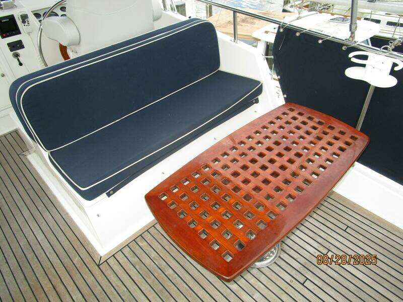 42' Grand Banks flybridge starboard aft seating