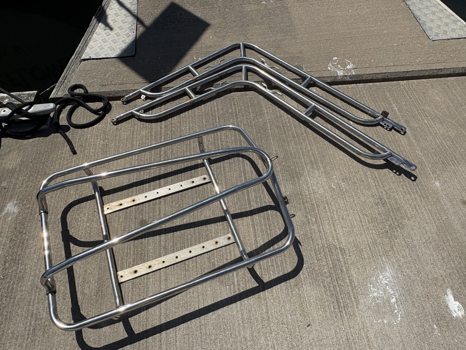 Stainless steel dingy davits and life raft holder