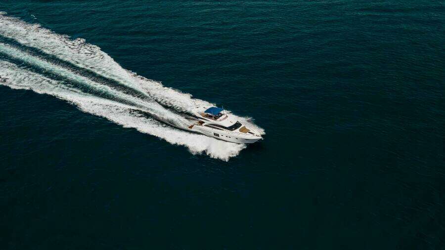 2011 Princess 64 'Harbor Story' - Aerial Starboard 3/4 Bow