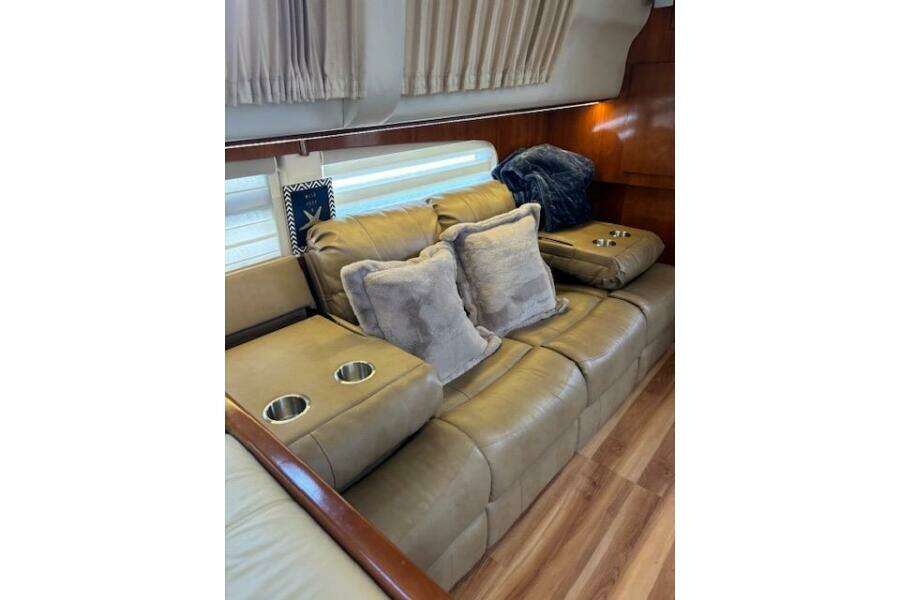 Luxurious interior of 2004 Carver 466 Motor Yacht with plush seating and cushions. Luxurious interior of 2004 Carver 466 Motor Yacht with plush seating and cushions.