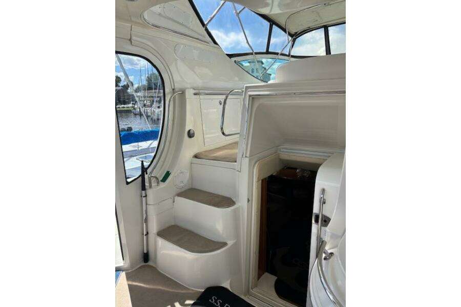 Interior view of 2004 Carver 466 Motor Yacht, featuring stairs and cabin entrance. Interior view of 2004 Carver 466 Motor Yacht, featuring stairs and cabin entrance.