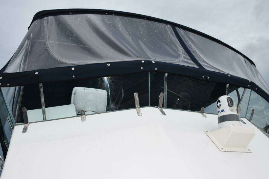 1997 Grand Banks Classic Boat With Clear Canopy And Radar Equipment.