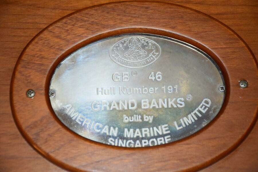 Plaque Of 1997 Grand Banks Classic, Hull Number 191, By American Marine Limited, Singapore.