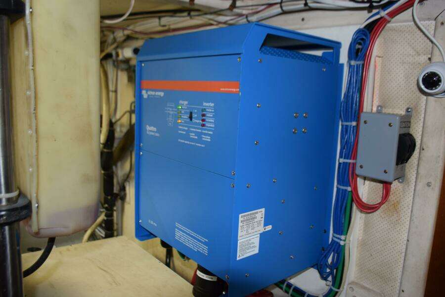 Blue Electrical Inverter Installed On A 1997 Grand Banks Classic Boat.
