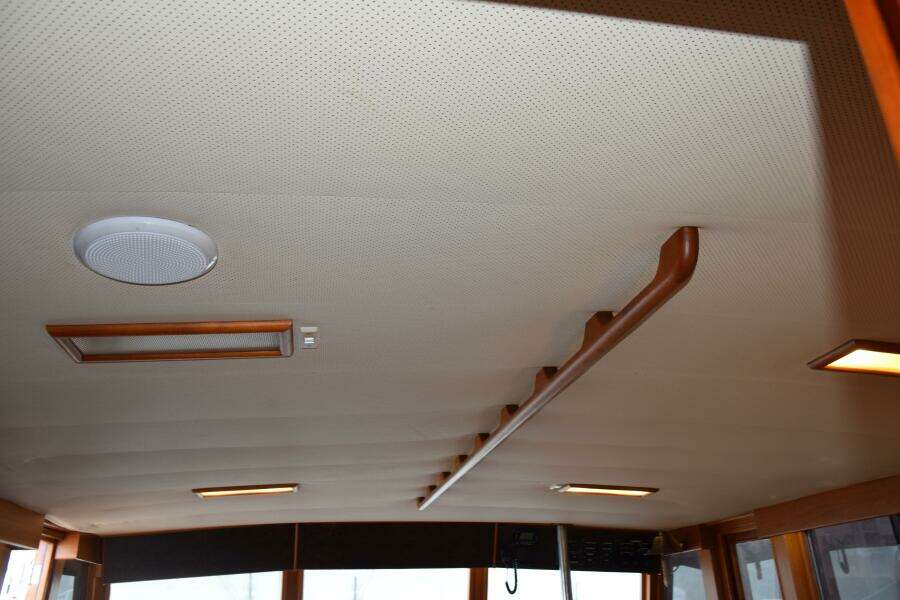 Ceiling Interior Of 1997 Grand Banks Classic Yacht With Lighting And Speaker.