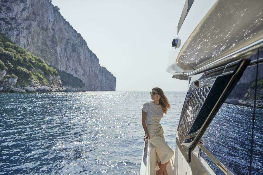 2026 49 Prestige F4 Flybridge - Walkway to Bow Sistership