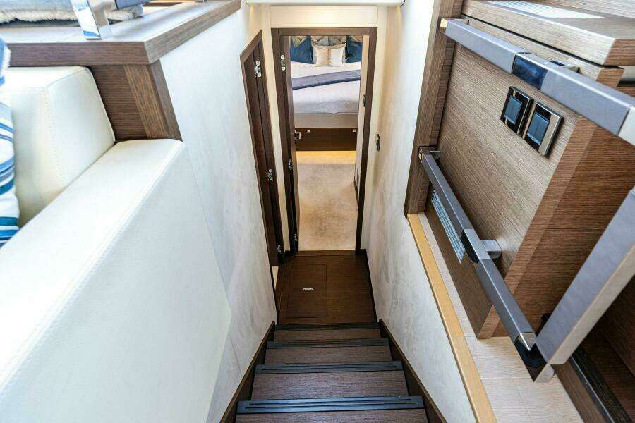2019 63 Prestige Flybridge - RT Time - Companionway to Staterooms