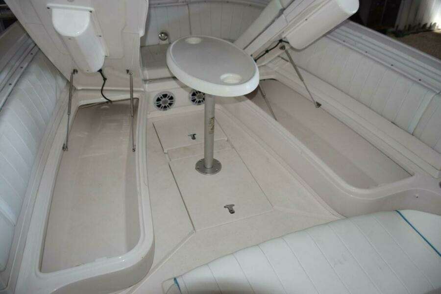 Larger Storage Compartments Accessed With Gas Shock Lifts Beneath Forward Seating Bases