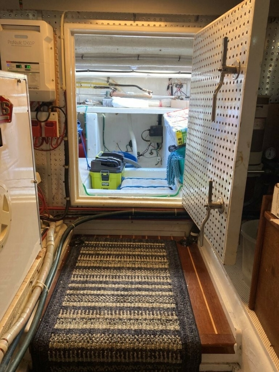 Aft Engine Room Door Open To Lazarette And Cockpit Deck Hatch