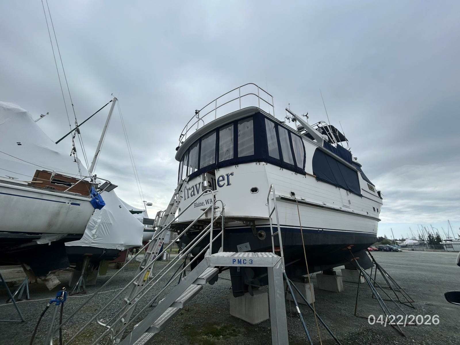 49' DeFever hauled out starboard aft profile