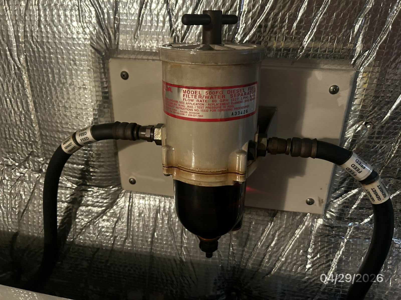 44' Cruisers generator Racor fuel filter