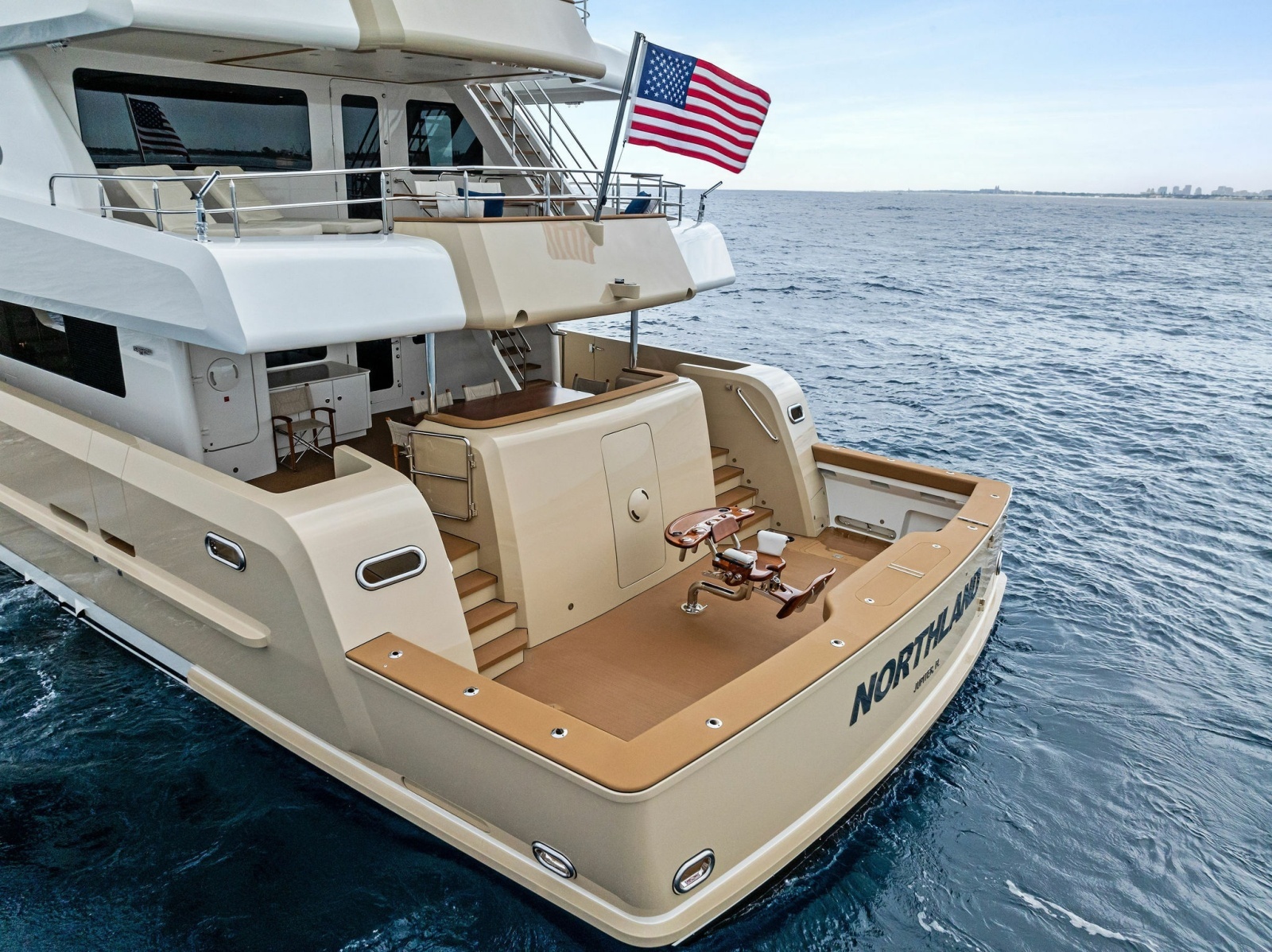 10-foot fishing cockpit with fighting chair and transom door 