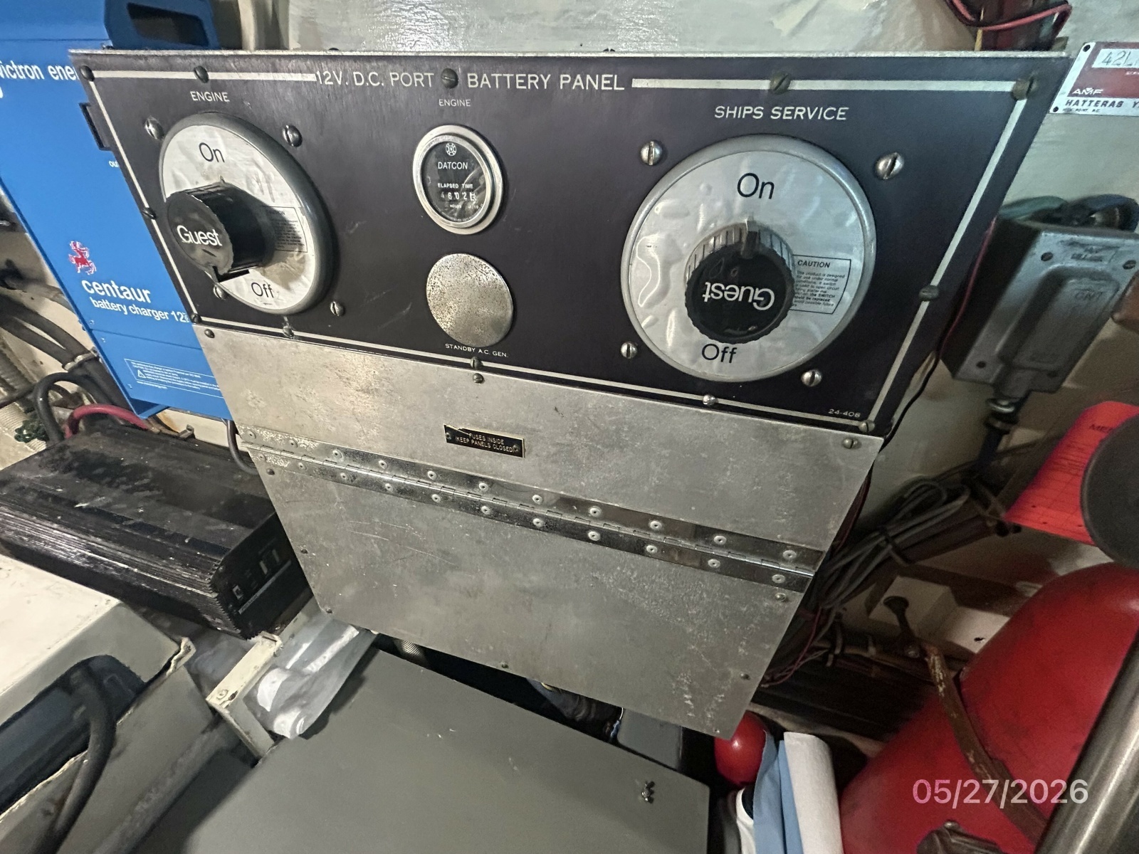 42' Hatteras engine room port electrical panel