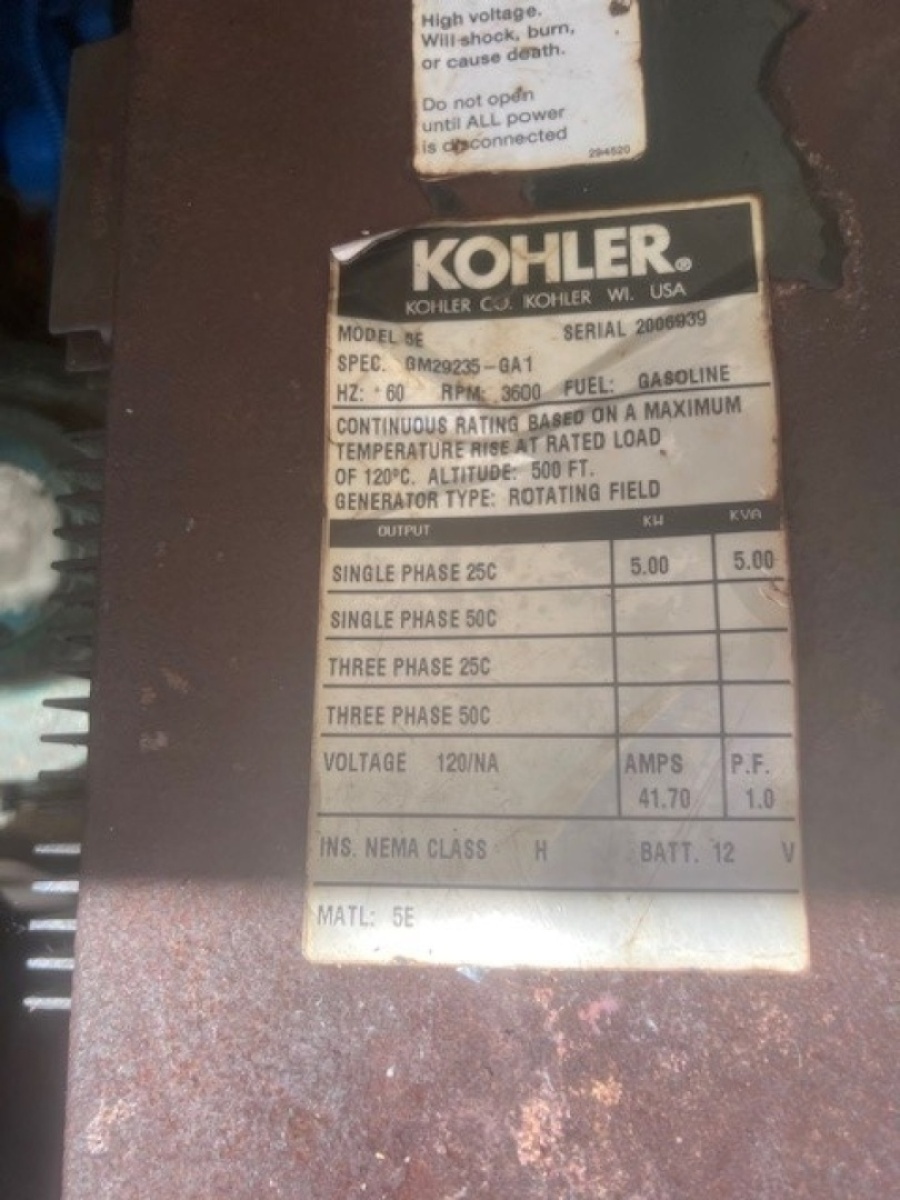 Kohler Gen Set Tag