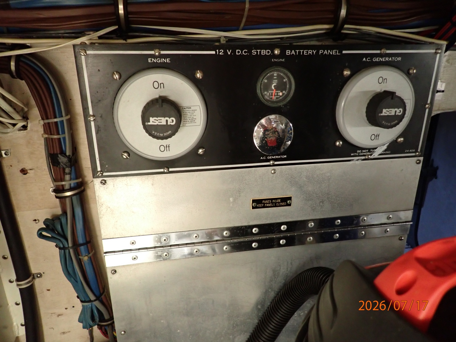 48' Hatteras engine room starboard electrical panel