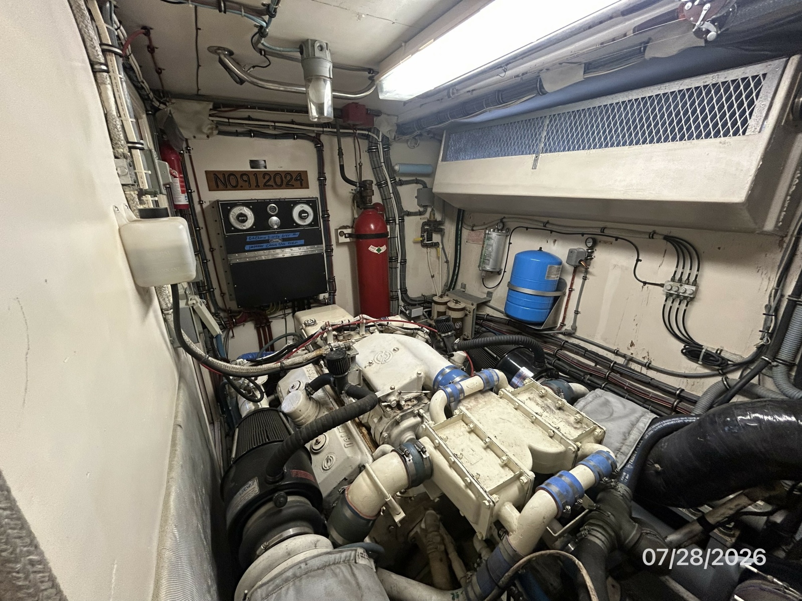 54' Hatteras starboard engine room forward