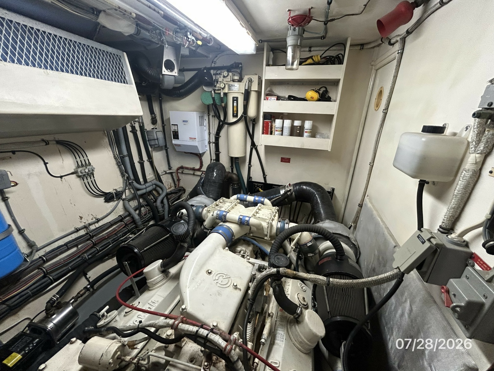 54' Hatteras starboard engine room aft