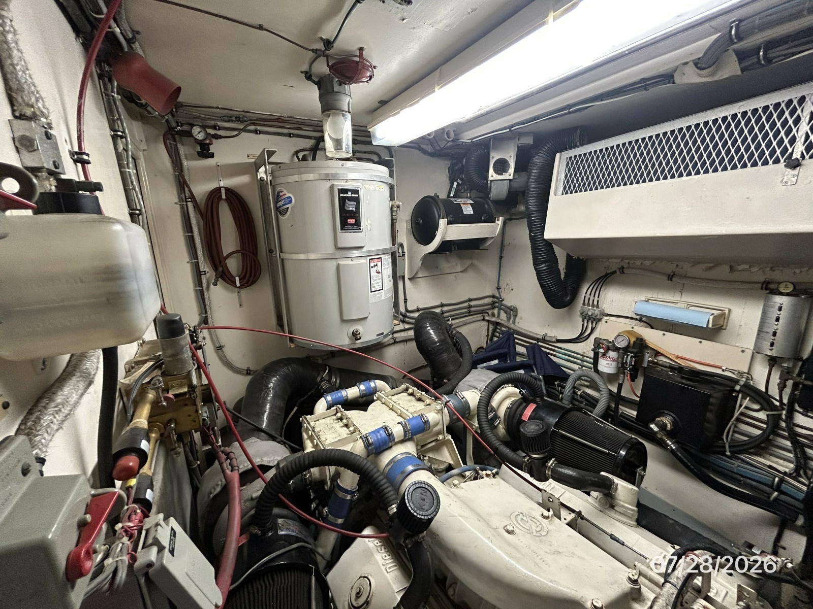 54' Hatteras port engine room aft