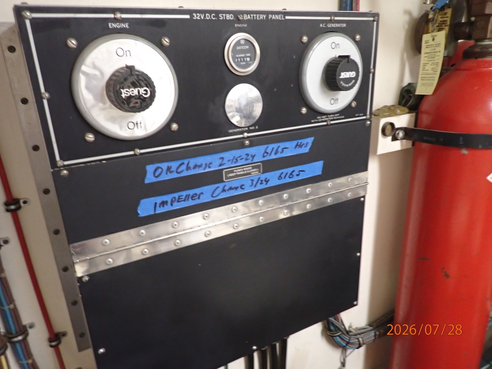 54' Hatteras starboard engine room electrical panel