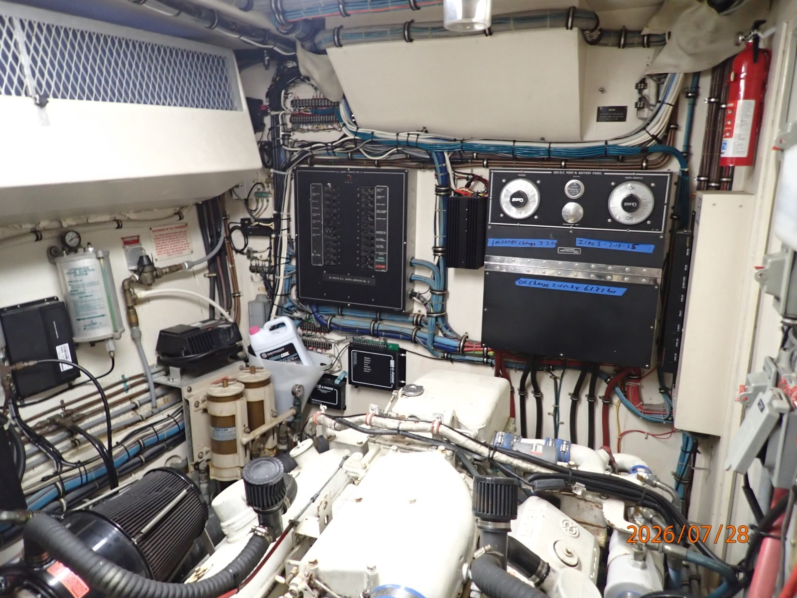 54' Hatteras port engine room forward