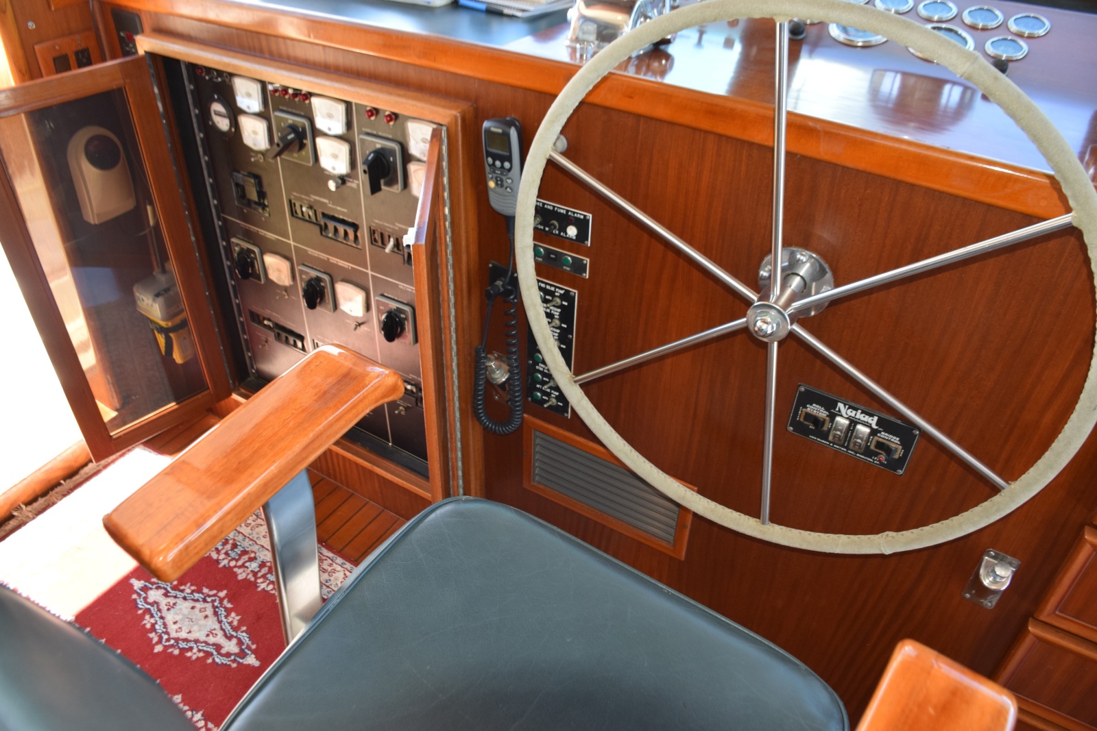 Helm Wheel With Electrical Switching Panel Open