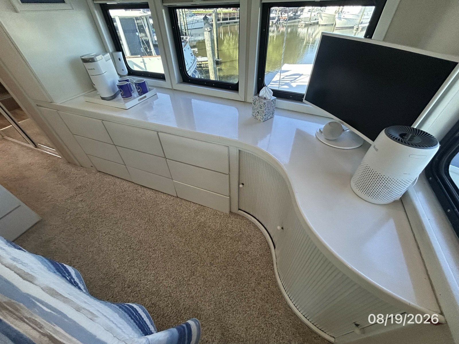 Steel Magnolia master stateroom starboard cabinetry