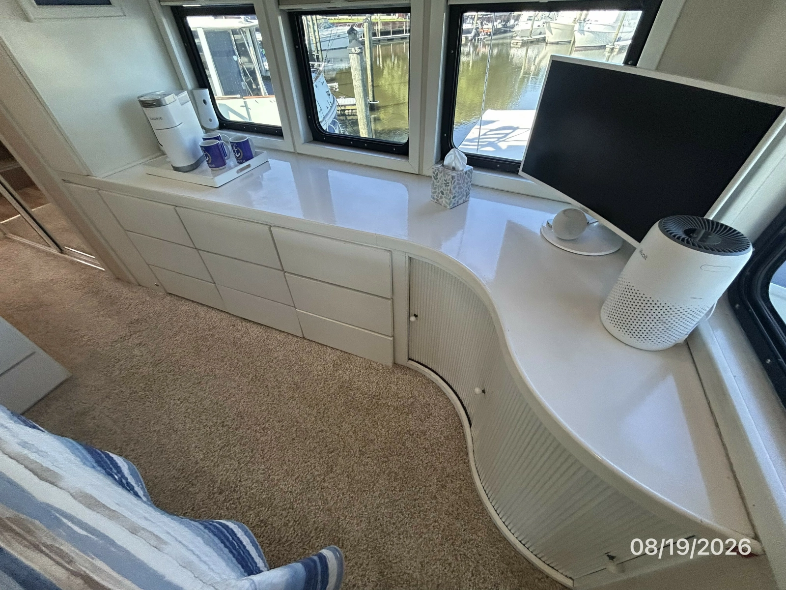 Steel Magnolia master stateroom starboard cabinetry