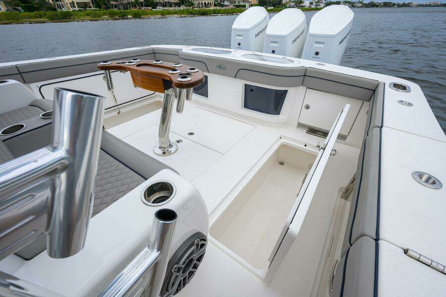 Starboard View of Cockpit & Triple Mercury Verado Engines
