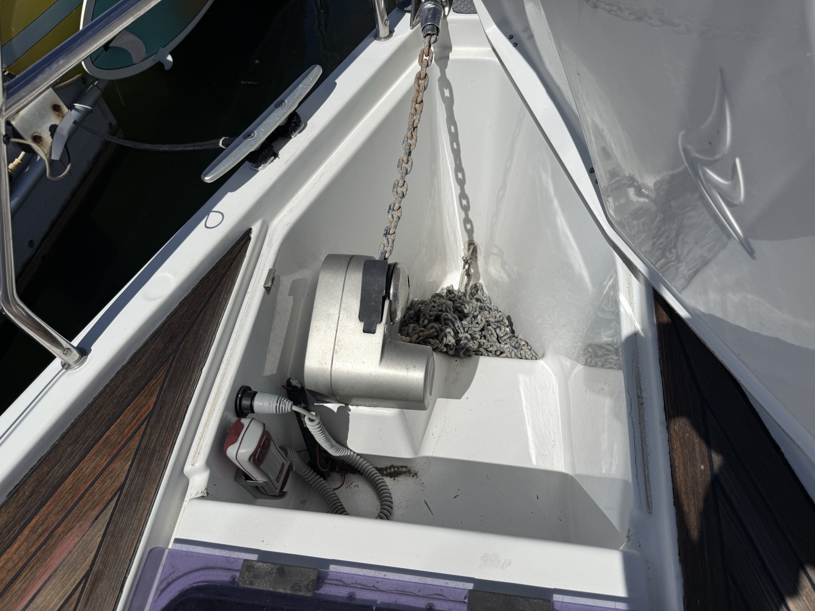 Anchor locker tucked neatly below deck 