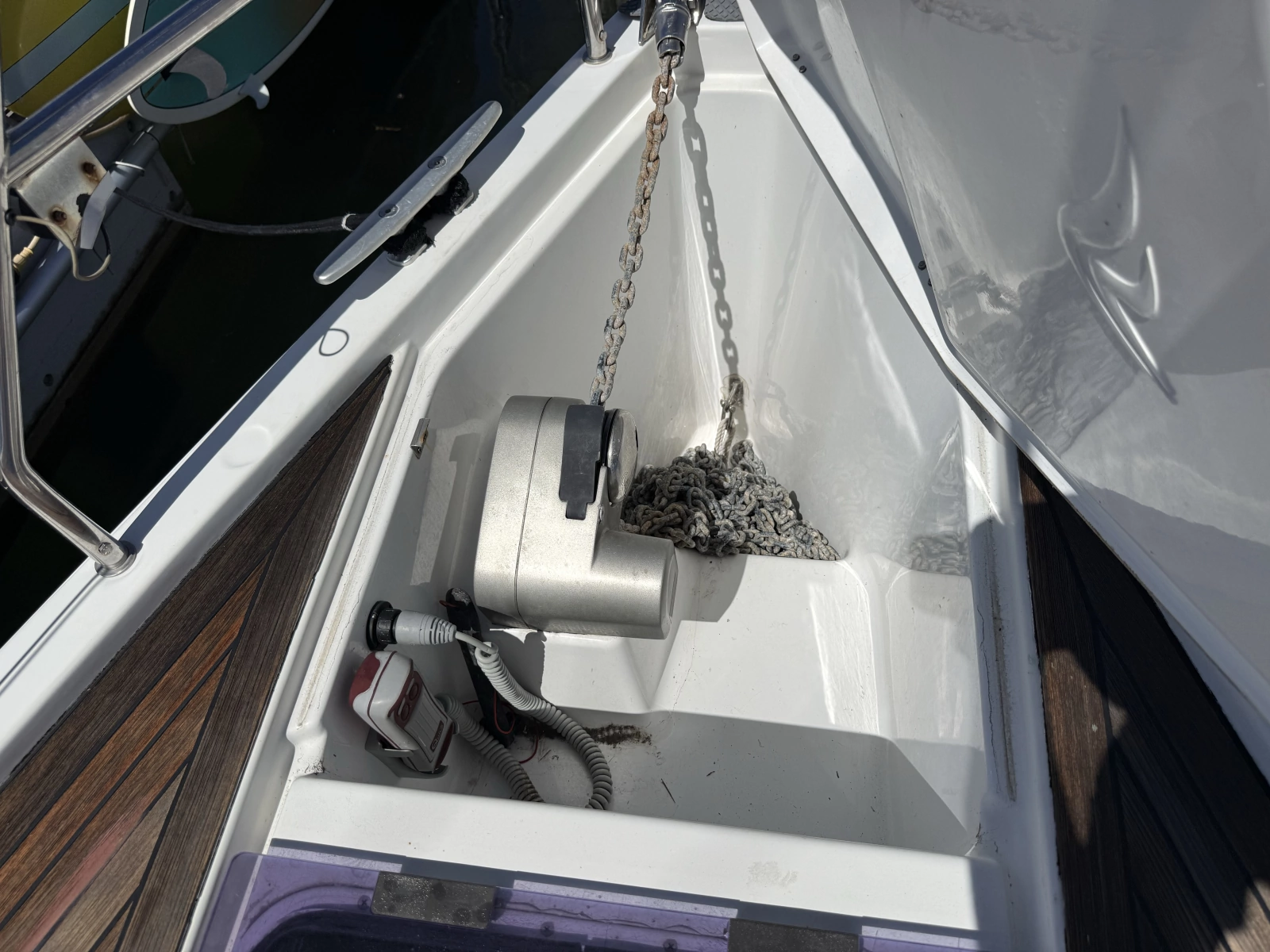 Anchor locker tucked neatly below deck 