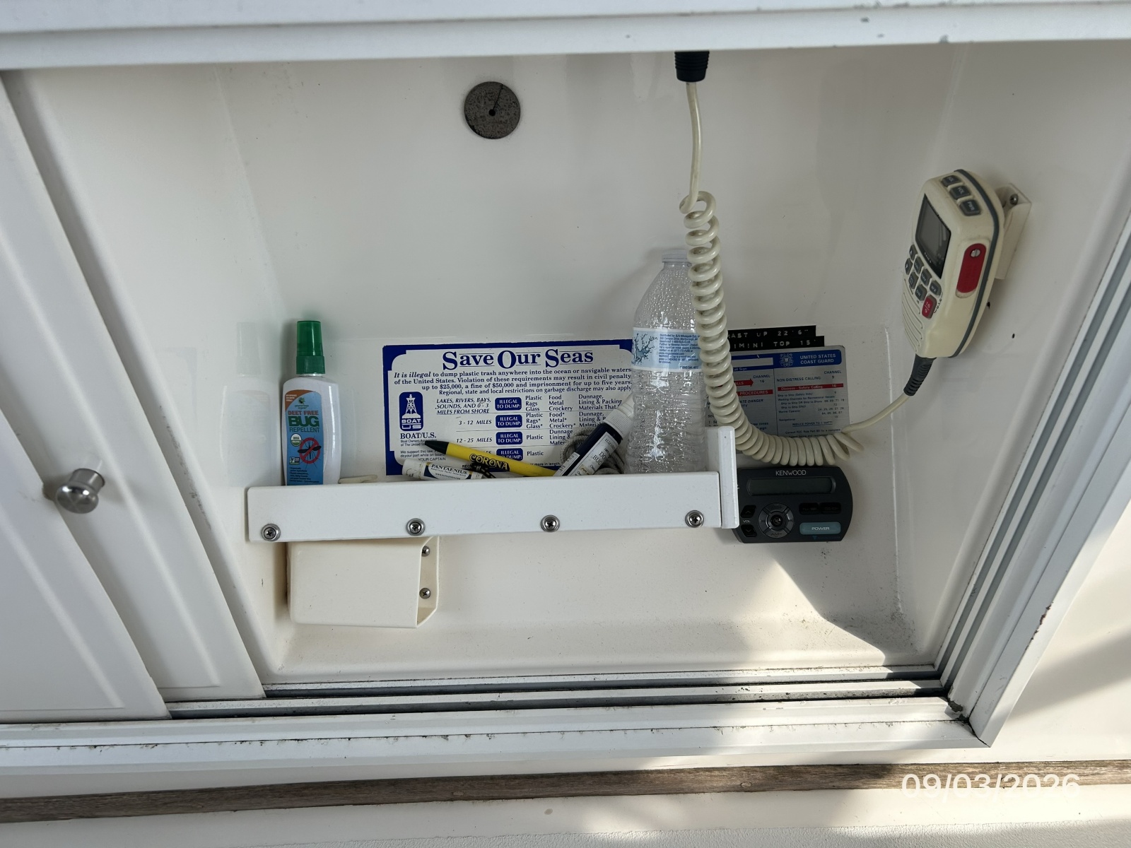 42' Grand Banks flybridge VHF cabinet