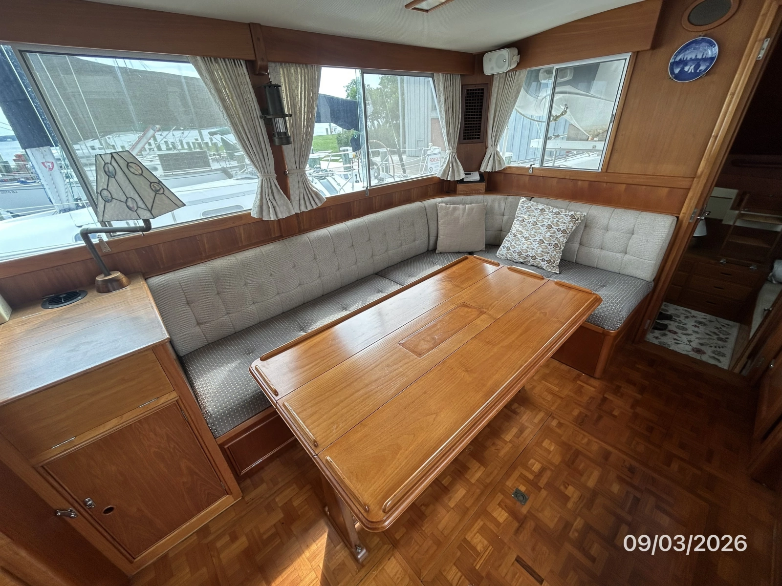 42' Grand Banks salon starboard seating