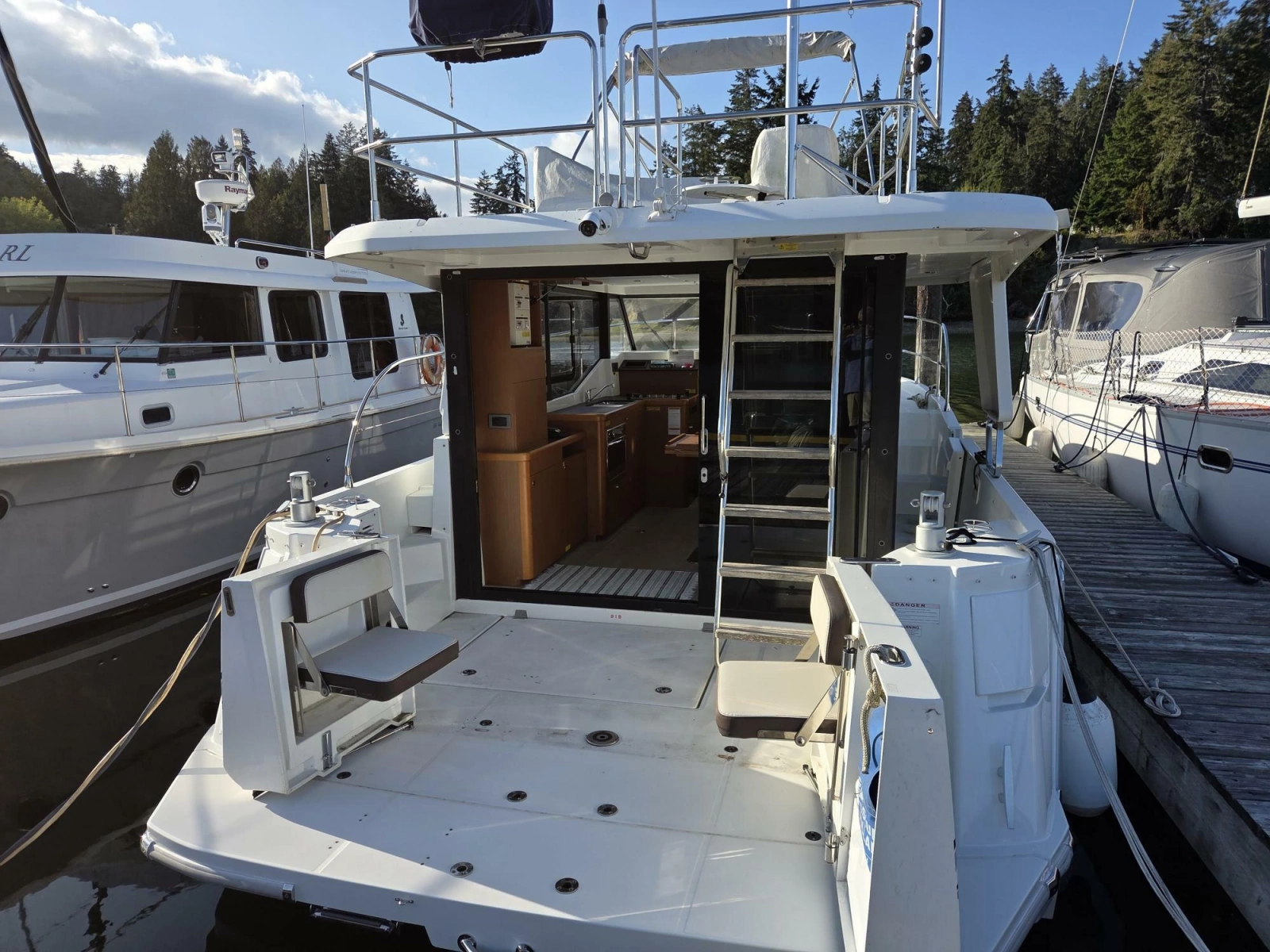 Open transom showing built-in seating