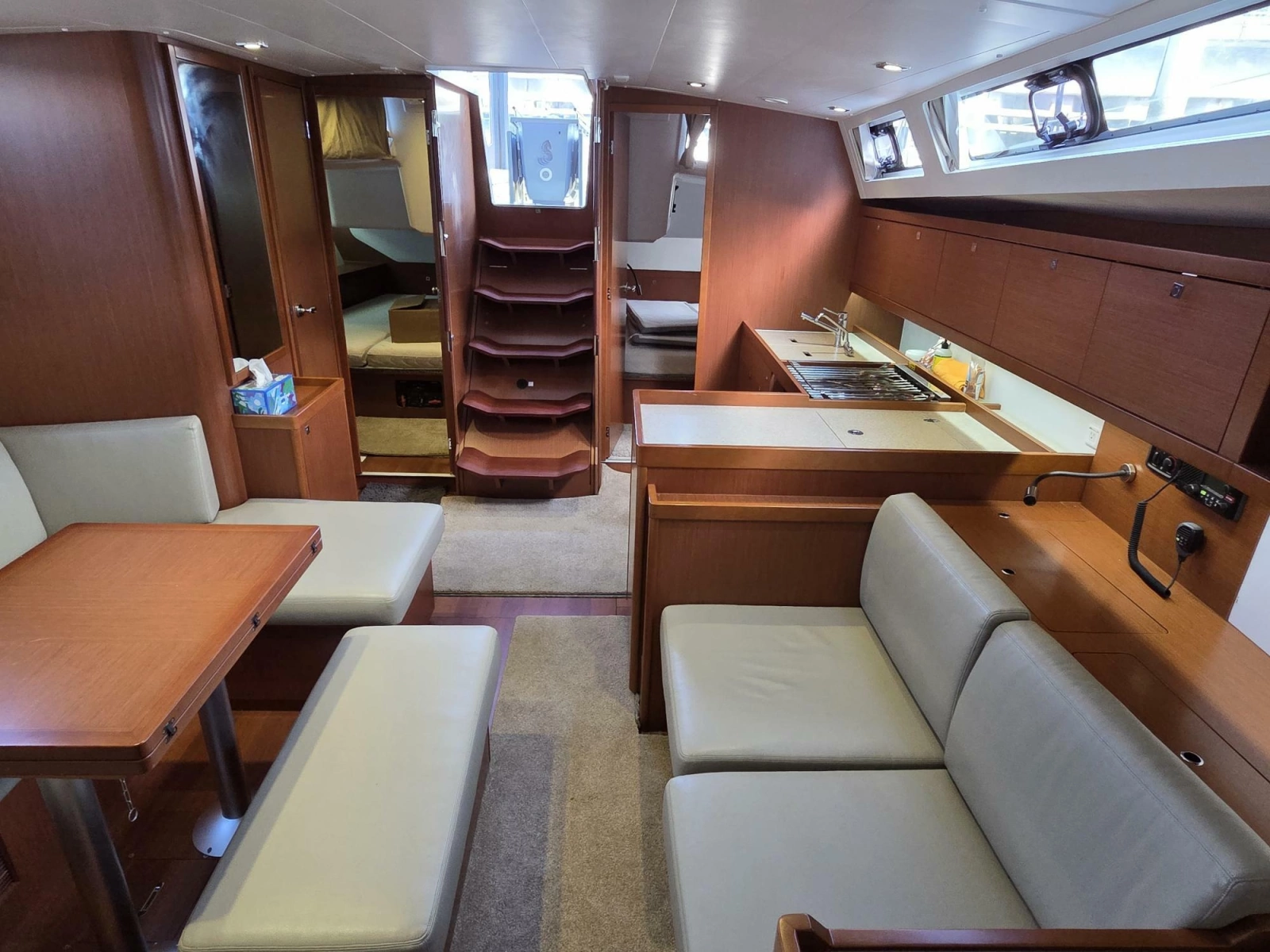 Salon and galley facing aft