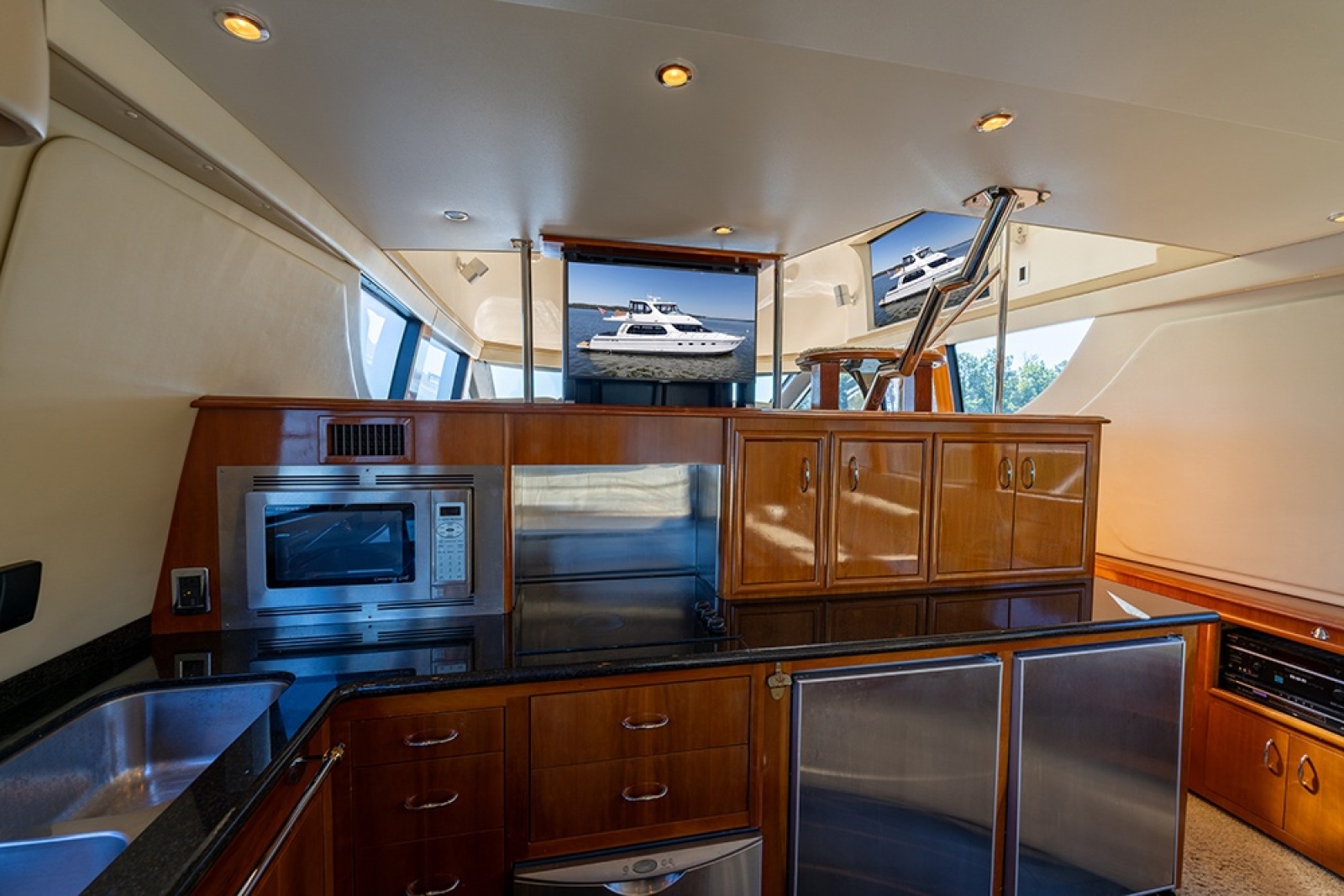Galley counter with TV above
